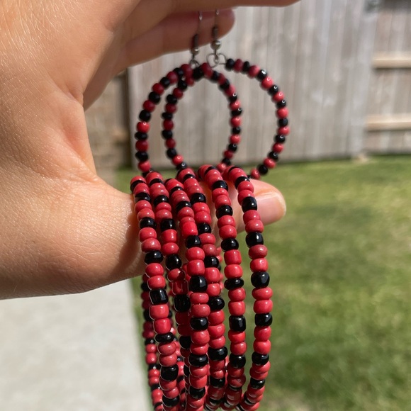 NEW!! Red and black big beads bracelet with earrings - Picture 5 of 5